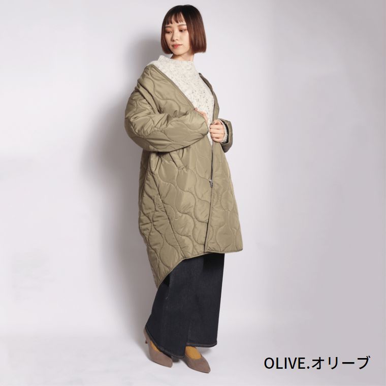 【オリーブ（37）】ウオッシャブル中綿パイピングコート